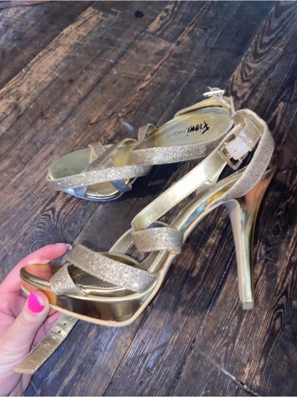 FIONI night out Gold Glitter Strappy High Heel Sandals